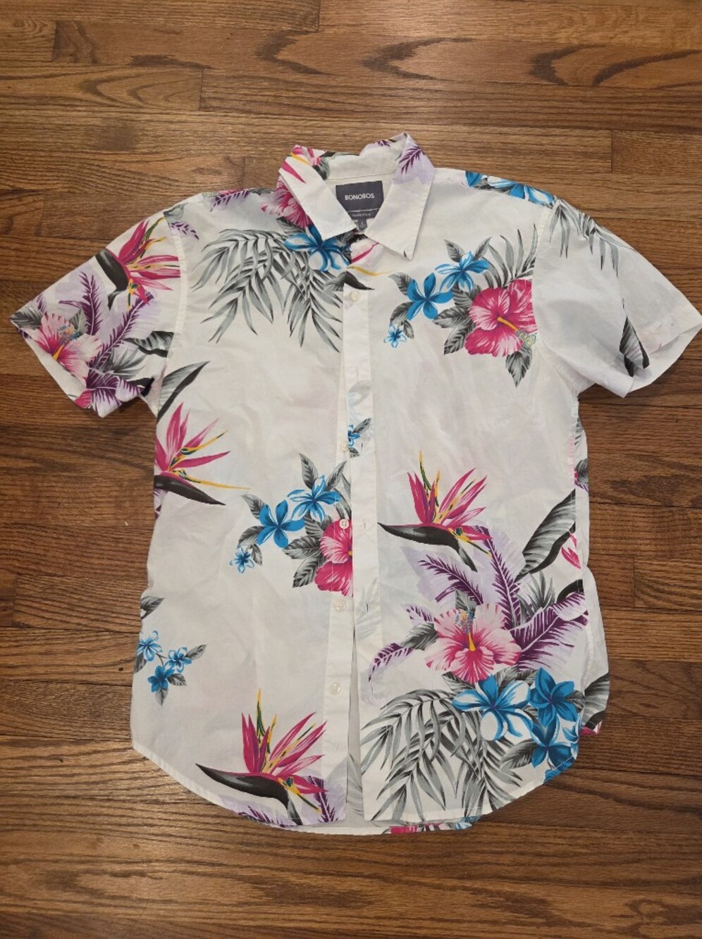 Bonobos Men Short Sleeve Collared Button Down Large Tailored Slim Fit